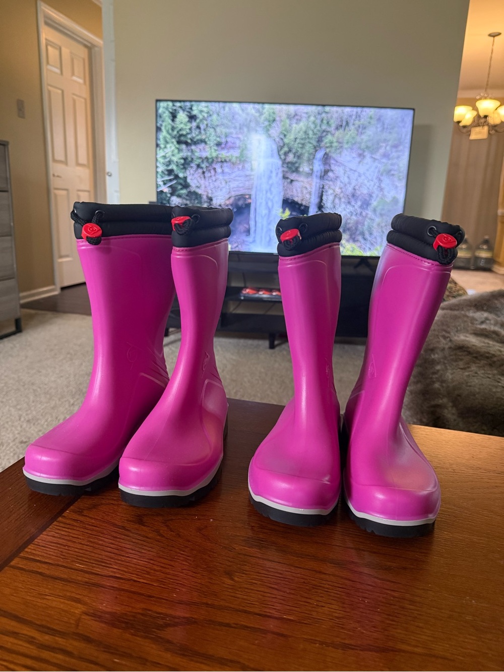 Kids Waterproof Rain Boots in Bright Pink with Adjustable Cuff